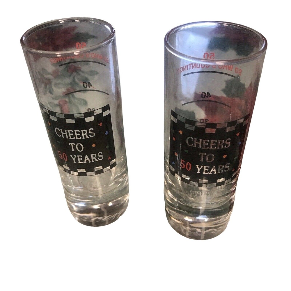 50th Birthday: "‎ Cheers to 50 Years" 4" Shooter Shot Glass- measures on back